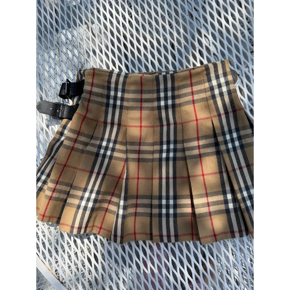 AUTHENTIC Burberry London Pleated Wool Mini Skirt Kilt Nova Check BROWN  US 4 XS